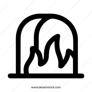 Simple Outline Style Fireplace with Flame Interior Decoration Icon