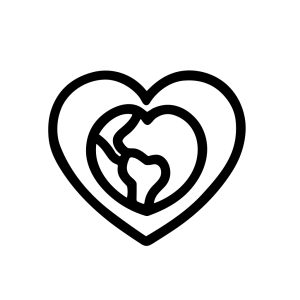 Minimalist Outline Heart Shape with World Globe Inside, Love Planet Earth Icon