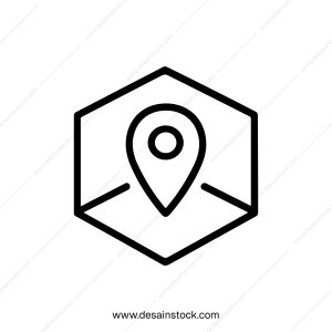 Minimalist Outline Hexagon Location Pin on Map Sign Icon Graphic