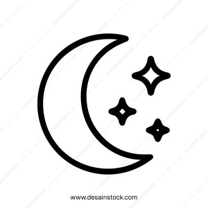 Outline Simple Moon and Stars Shape Black Isolated Icon