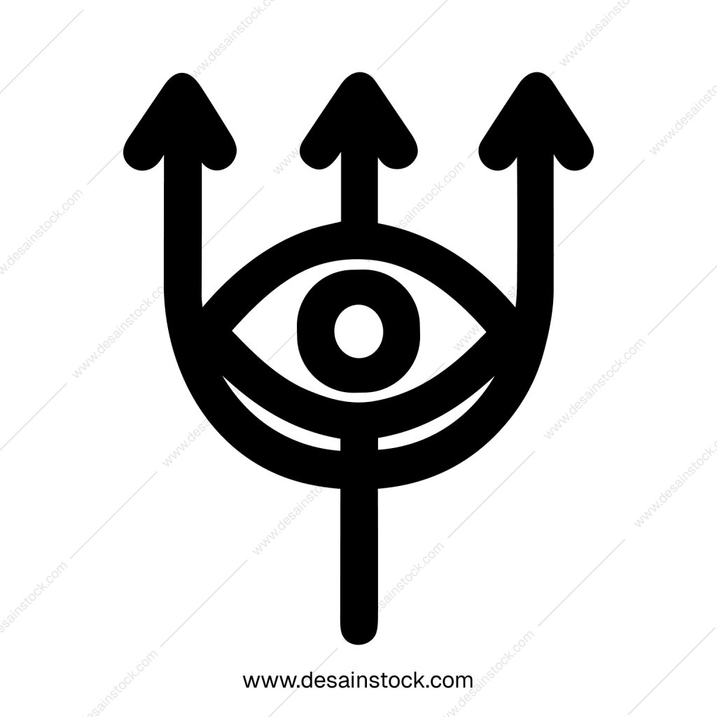 Minimalist Line Art Third Eye Trident Symbol Mystic Element Icon