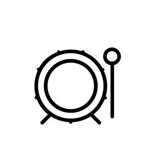Minimalist Line Drum Musical Instrument with Stick Outline Icon Design