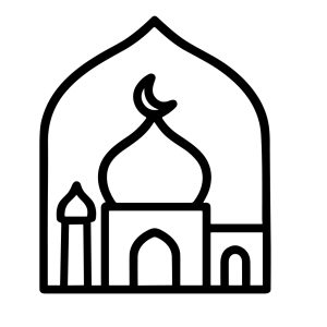 Simple Outline Mosque Building Religion Symbol Icon with Crescent Moon