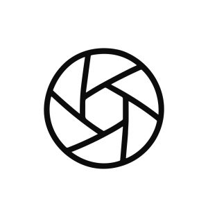 Minimalist Line Style Camera Shutter Aperture Icon Symbol in Simple Circle