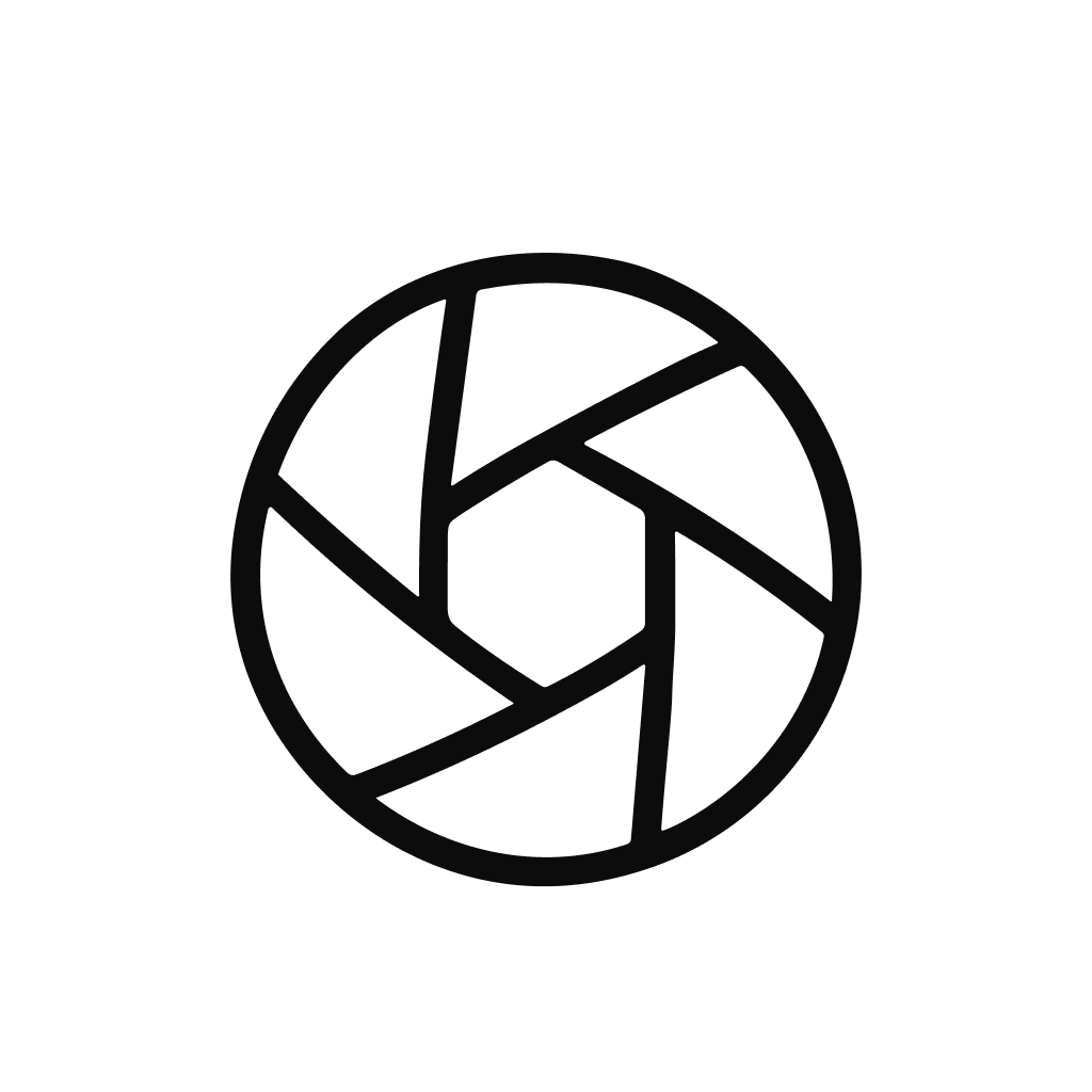 Minimalist Line Style Camera Shutter Aperture Icon Symbol in Simple Circle
