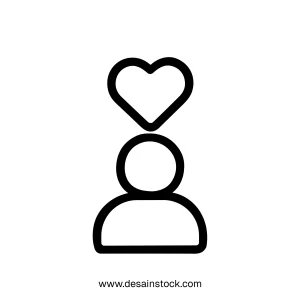 Simple Outline Human Head with Heart Shape Above Person Icon Symbol