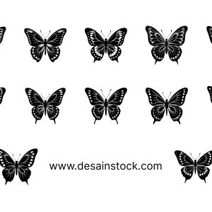 Elegant Black and White Butterfly Silhouette Set Illustration on White Background