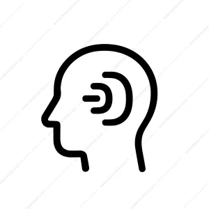 Simple Line Style Head with Hearing Sound Wave Communication Icon