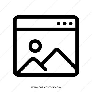 Simple Line Art Gallery Webpage Placeholder with Sun and Mountain View Icon