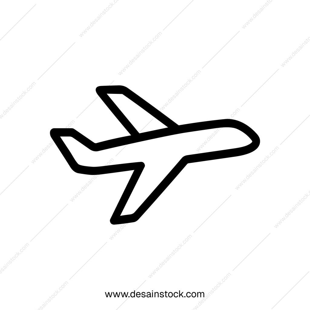 Simple Line Drawing Airplane Outline Shape Graphic Element Icon