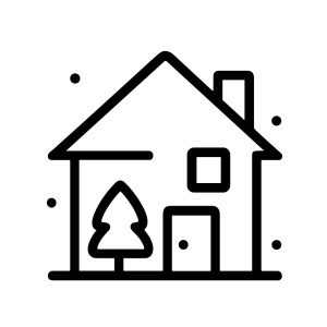 Minimalist Outlined Winter House with Pine Tree Icon in Black Style