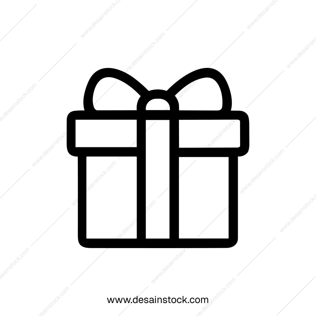Simple Line Art Present with Ribbon Outline Icon Illustration