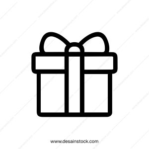 Simple Line Art Present with Ribbon Outline Icon Illustration