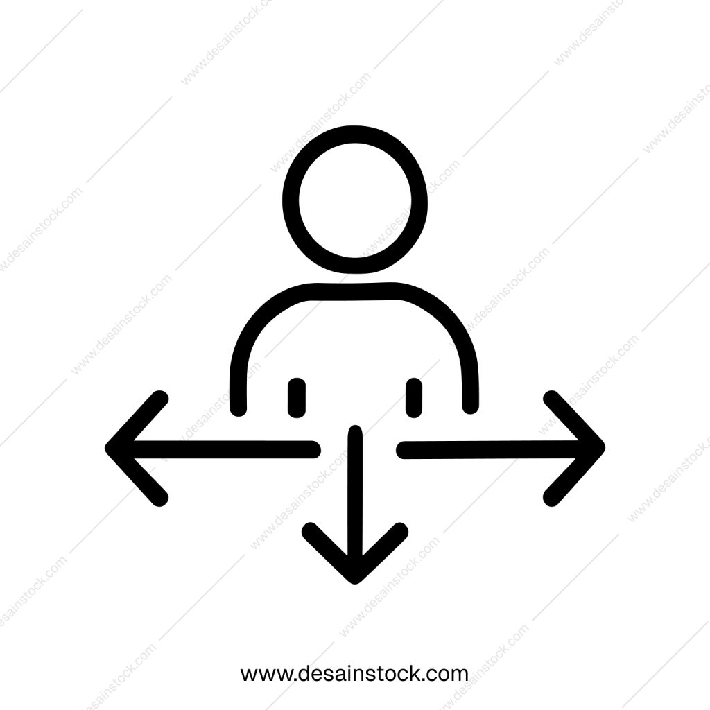 Simple Lineart Decision Making Directional Arrows Icon Concept Illustration