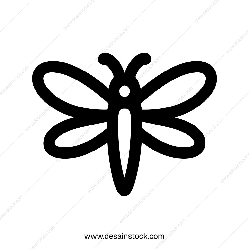 Minimalist Outline Dragonfly Insect with Wings Simple Line Art Icon