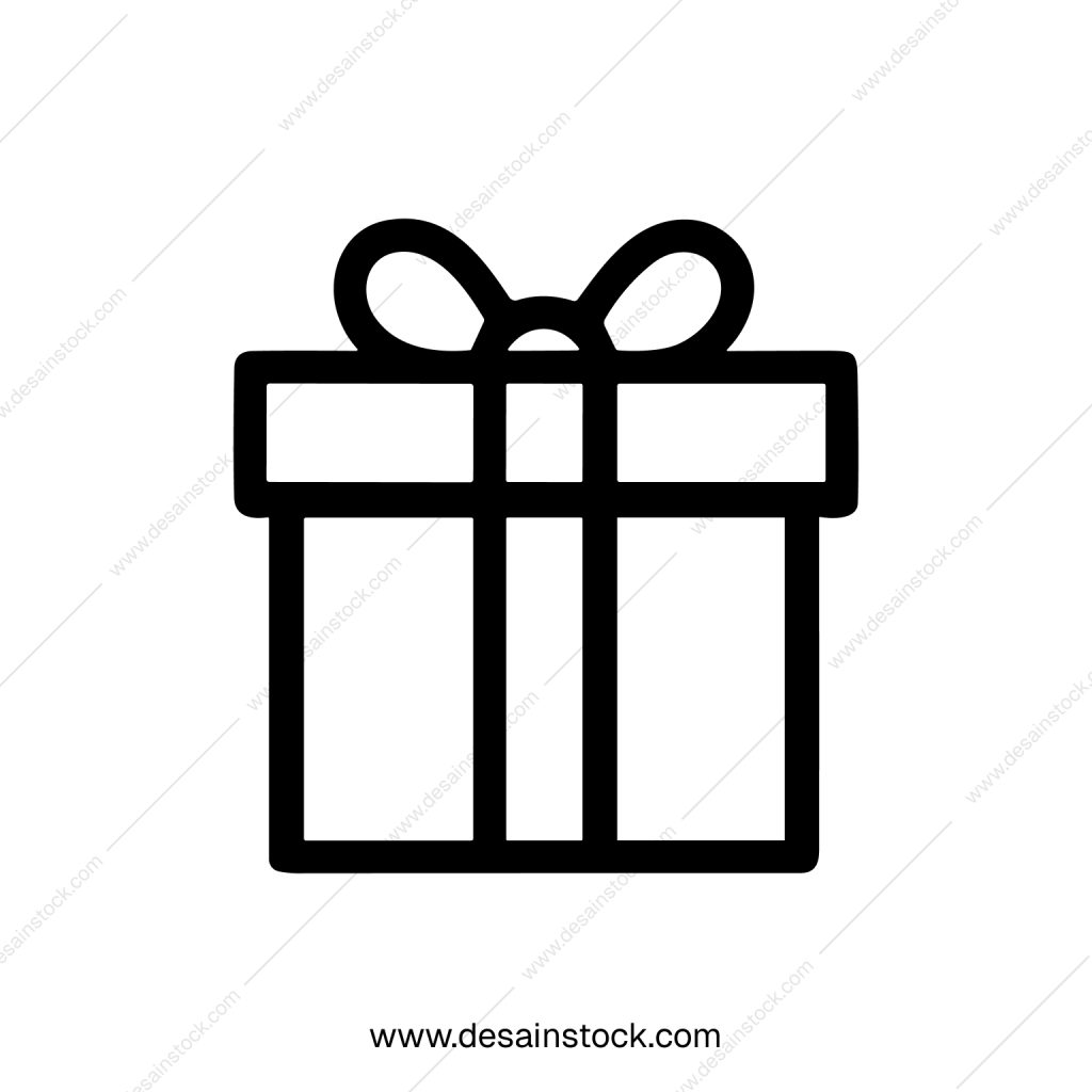 Simple Line Present Gift Box with Bow Outline Icon Design