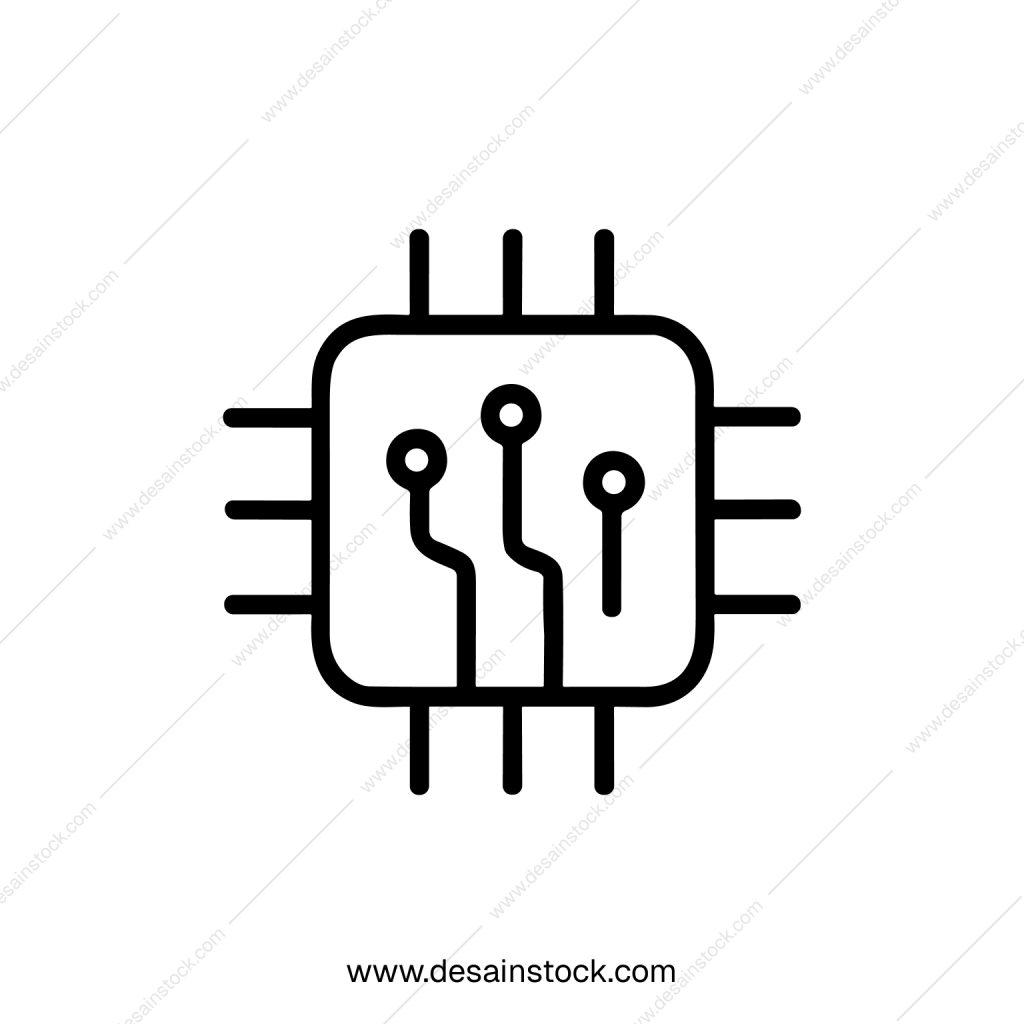 Simple Outline Microchip Circuit Board Technology Icon for Digital Design