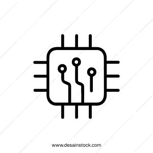 Simple Outline Microchip Circuit Board Technology Icon for Digital Design