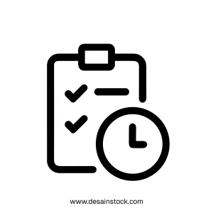 Simple Line Style Task List with Clock Illustration Icon Graphic