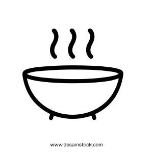 Simple Outline Bowl with Steam Hot Food Line Art Illustration