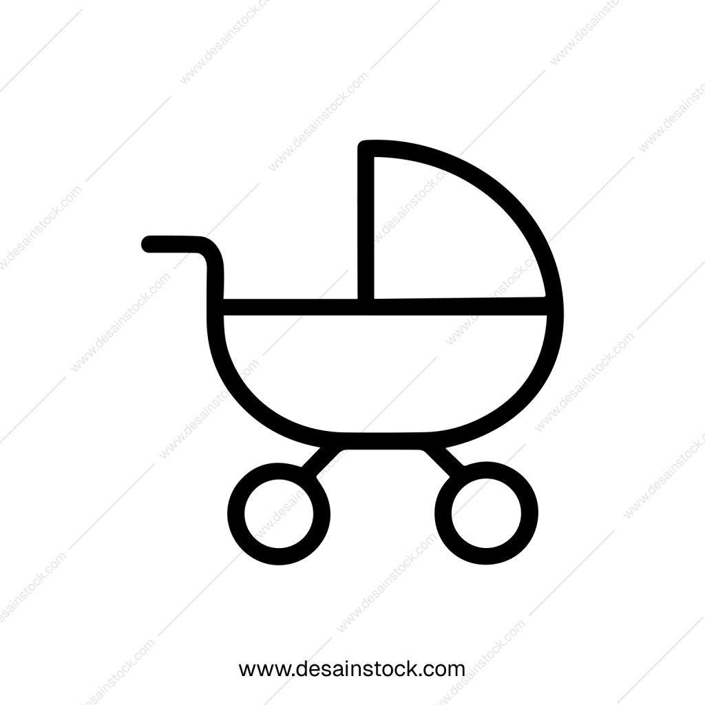 Minimalist Outline Baby Stroller Symbol Infant Carriage Icon Shape