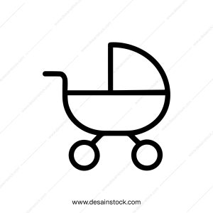 Minimalist Outline Baby Stroller Symbol Infant Carriage Icon Shape