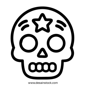 Simple Outline Skull with Star Dia de los Muertos Sugar Skull Icon