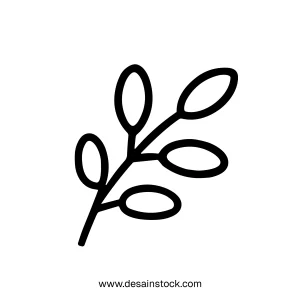 Simple Line Art Branch with Leaves Plant Nature Element Graphic