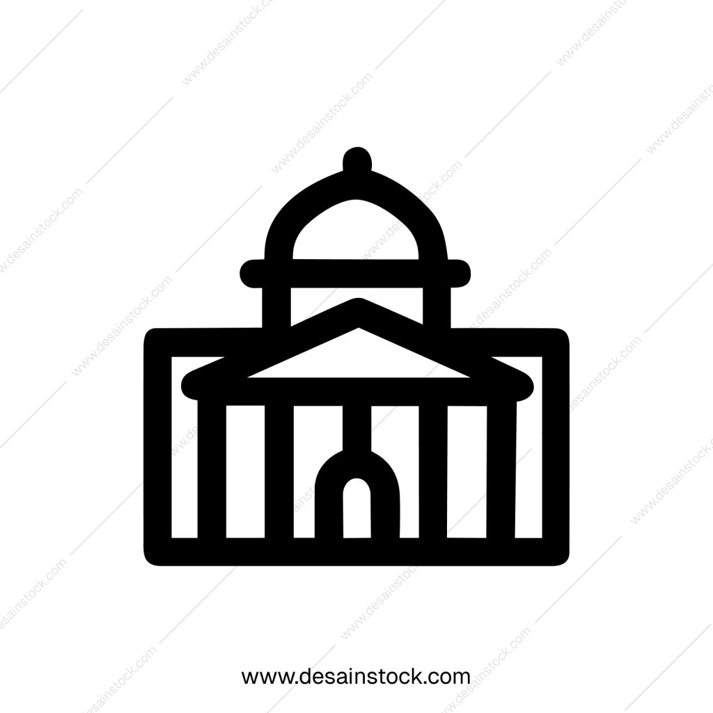 Simple Outline Government Building Icon, Public Institution or University Design