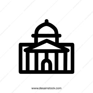 Simple Outline Government Building Icon, Public Institution or University Design