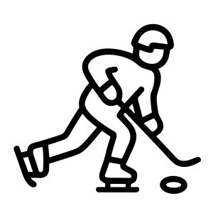 Simple Outline Hockey Player with Stick and Puck Line Art Icon