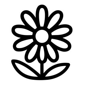 Simple Line Art Flower with Stem and Leaves Nature Icon Illustration