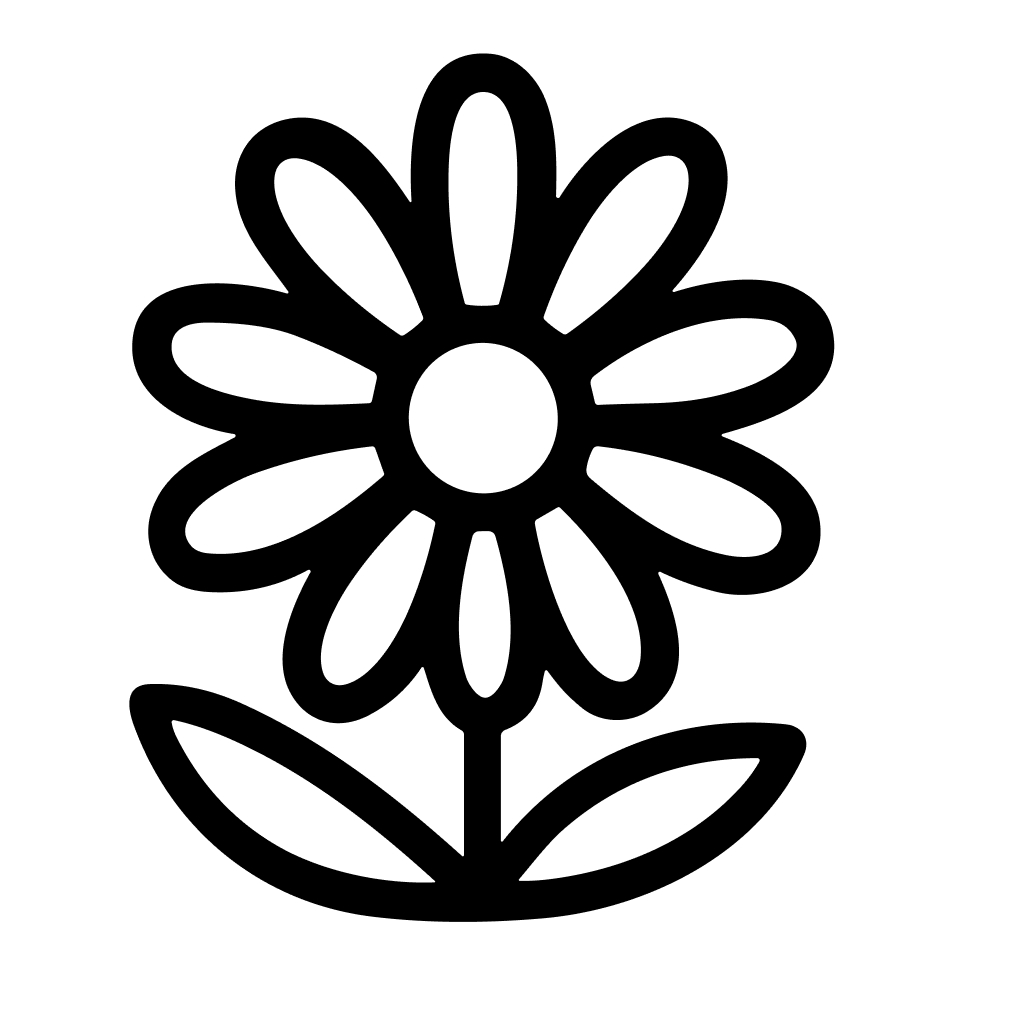 Simple Line Art Flower with Stem and Leaves Nature Icon Illustration