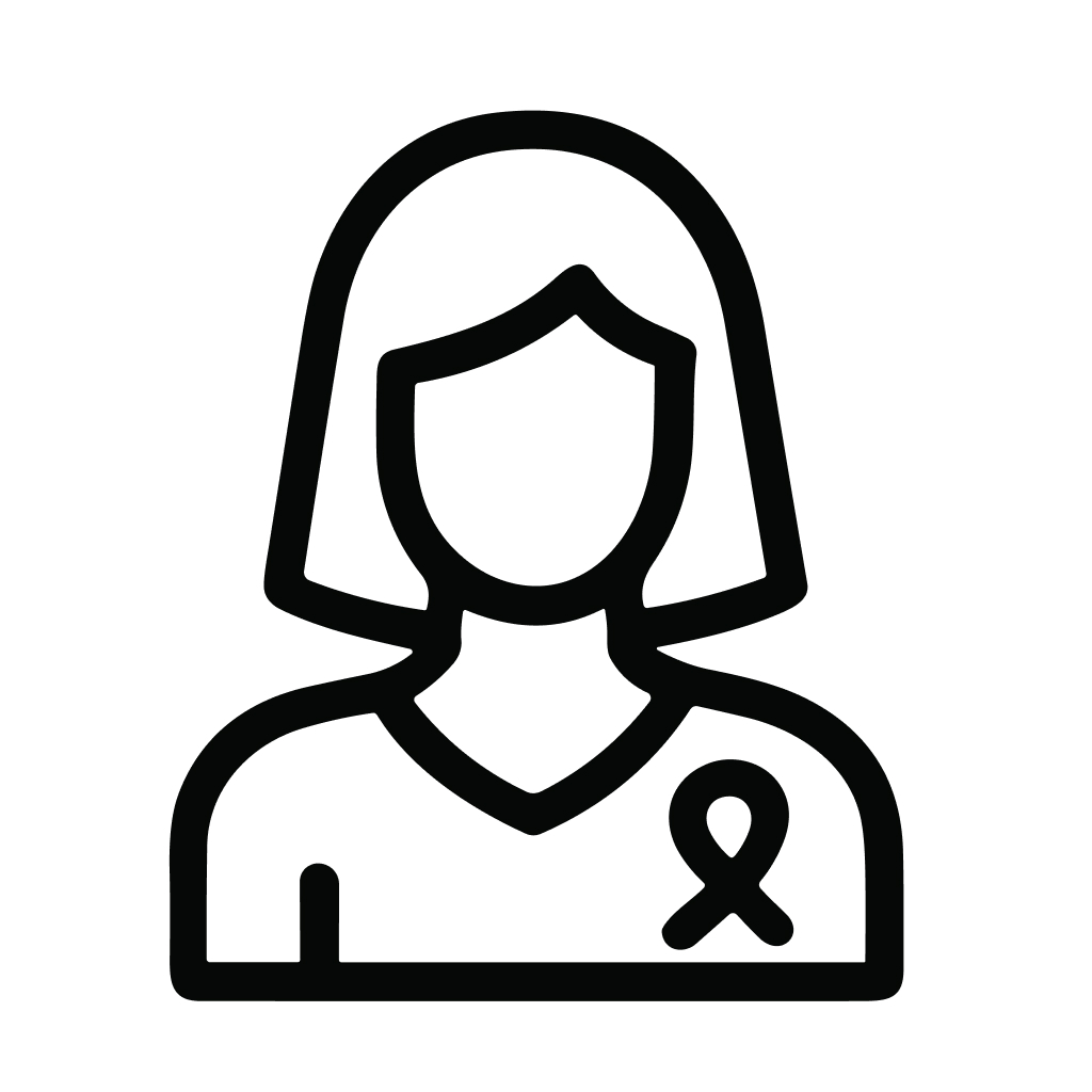 Simple Line Art Woman with Breast Cancer Awareness Ribbon Icon