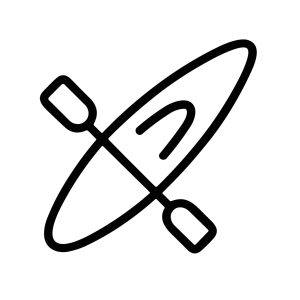Simple Outline Kayak with Paddle Top View Sport Icon Element