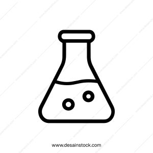 Minimalist Outline Chemistry Flask Icon with Bubbles Inside Laboratory Equipment