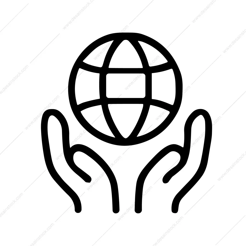 Minimalist Outline Hands Holding Globe Earth World Graphic Icon