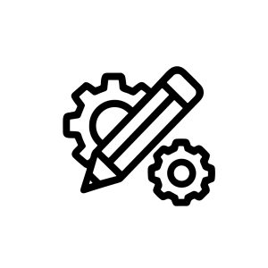 Outline Simple Pencil with Gears and Cogs Configuration Icon Graphic