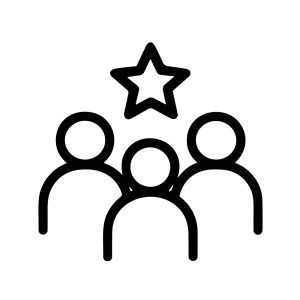 Simple Outline Line Art Teamwork Crowd with Star Leadership Icon