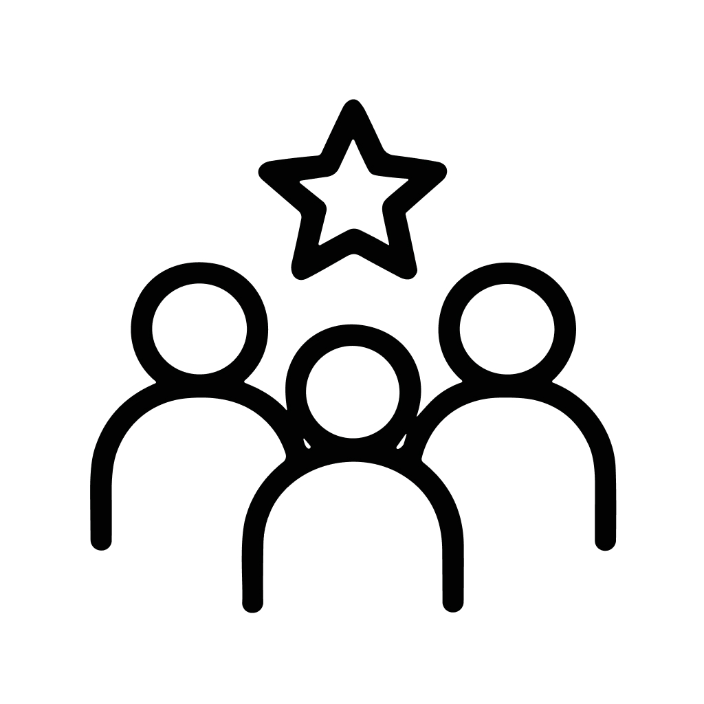 Simple Outline Line Art Teamwork Crowd with Star Leadership Icon