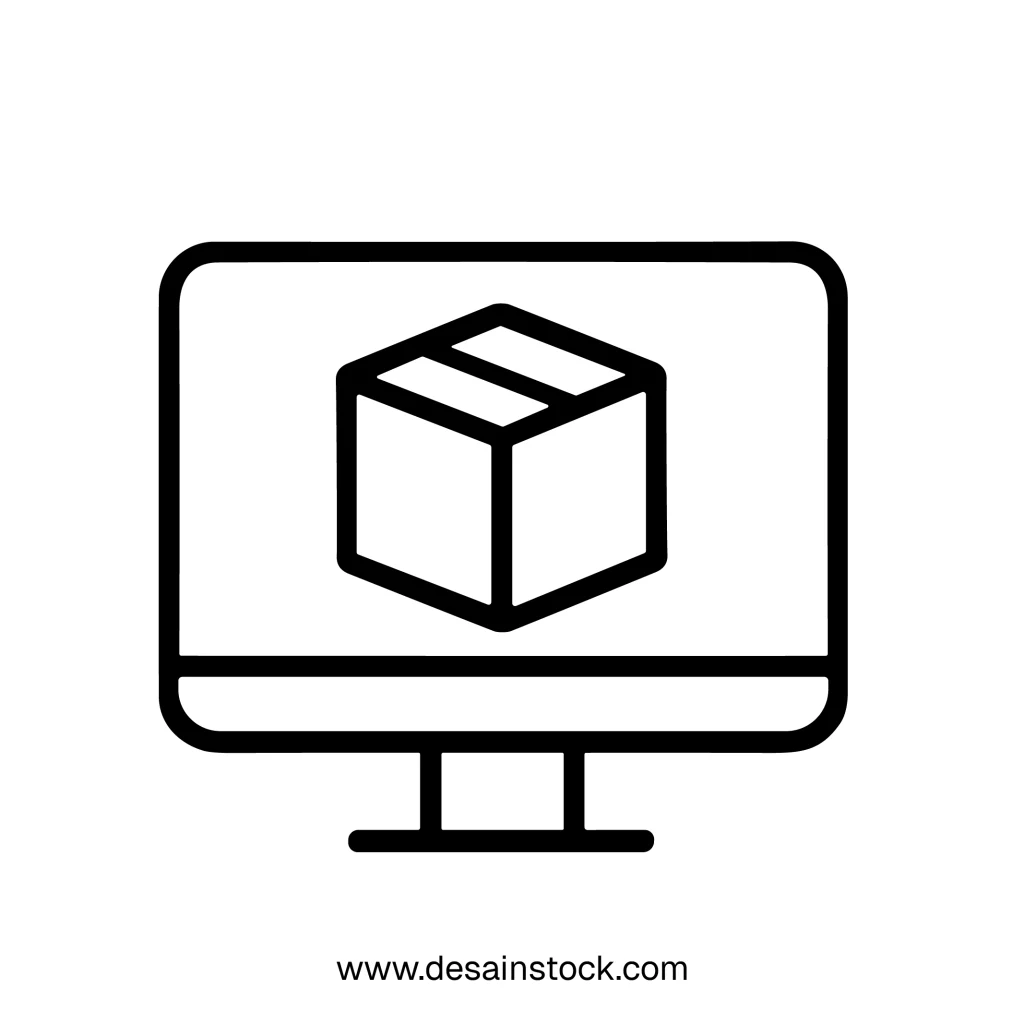 Simple Outline Style Box on Computer Screen E Commerce Icon