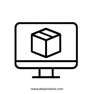 Simple Outline Style Box on Computer Screen E Commerce Icon