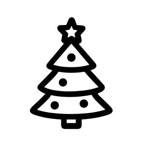 Minimalist Outline Christmas Tree with Star and Ornament Icon Element