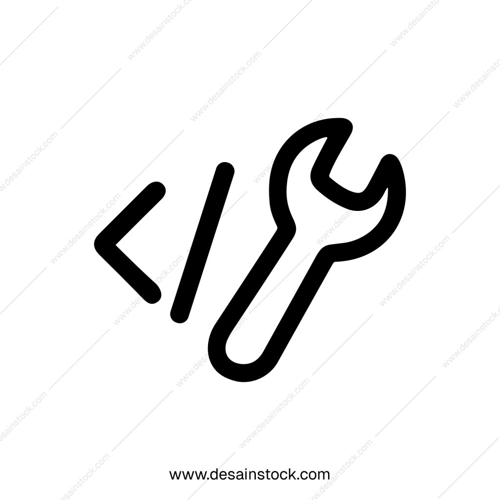 Simple Outline Code with Wrench Tool Development Isolated Icon