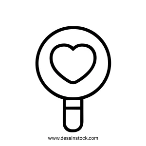 Outline Simple Heart in Magnifying Glass Shape Symbol Icon