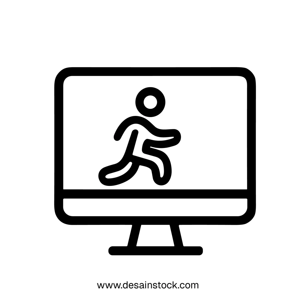 Simple Line Style Running Man on Monitor Screen Sign Element Graphic