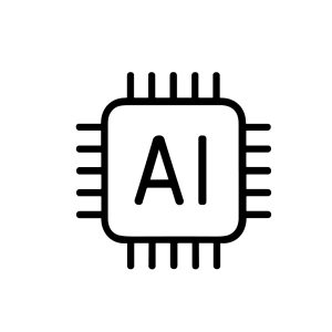 Minimalist Line Drawing Microchip with AI Sign for Computer Component Icon