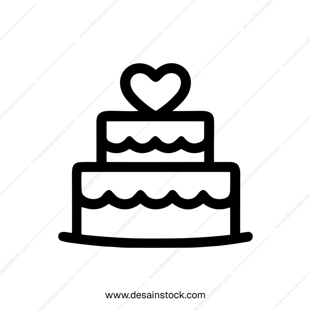 Line Art Simple Two Tier Cake with Heart on Top Icon