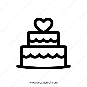 Line Art Simple Two Tier Cake with Heart on Top Icon