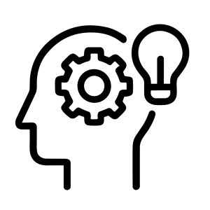 Simple Line Art Head with Gear and Bulb Idea Innovation Icon